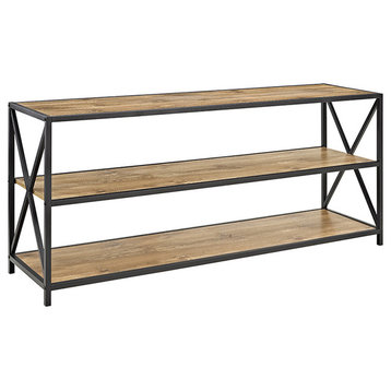 60" X-Frame Metal and Wood Media Bookshelf, Barn Wood