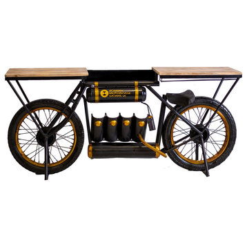 HomeRoots 16" X 71.5" X 32.5" Black and Gold Bombay Motorcycle Bar