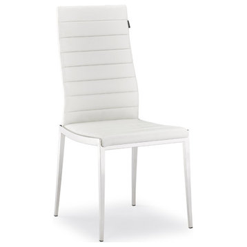 Modern Tryton Dining Chair White Leatherette Polished Stainless Steel Legs