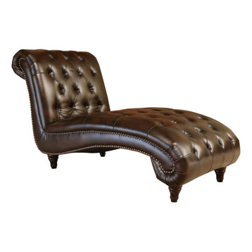 Alessio Hand Rubbed Leather Chaise, Brown