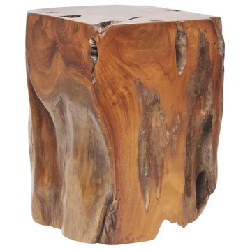 vidaXL 11.8" Wide Solid Teak Wooden Log Stool Resin Chair Side Table Handmade