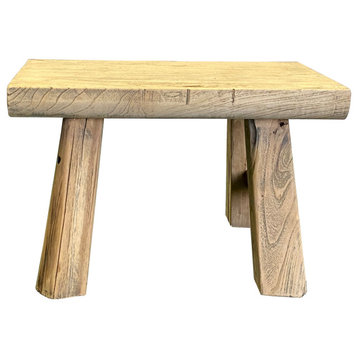 Raw Wood Rough Grain Finish Rectangular Short Stool Table Hws2448
