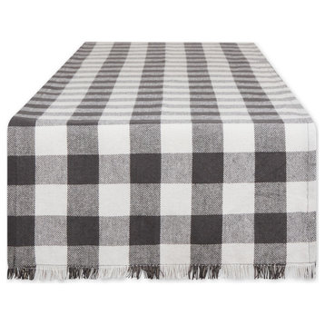 Natural Heavyweight Check Fringed Table Runner 14X72