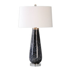 Charcoal Gray Black White Art Glass Table Lamp, Elegant Gloss