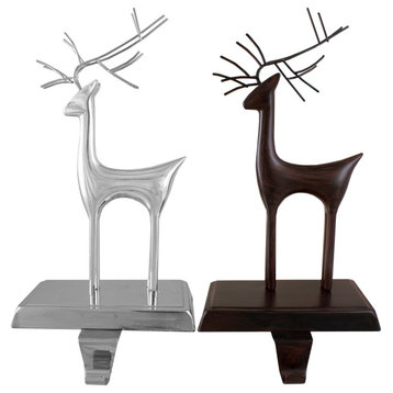 2-Piece Bronze and Silver Reindeer Christmas Stocking Holders