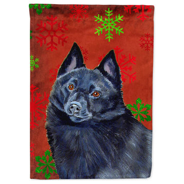 Lh9339Gf Schipperke Red And Green Snowflakes Holiday Christmas Flag