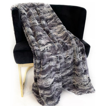 Metal Wild Rabbit Faux Fur Luxury Throw Blanket, Blanket 96Lx110W Queen