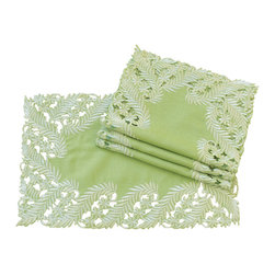 Xia Home Fashions - Laurel Embroidered Cutwork Spring Traycloths, 12"x18", Green, Set of 4 - Placemats