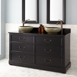 60" KARRYNA MAHOGANY DOUBLE VESSEL SINK VANITY - BLACK - Bathroom Vanities And Sink Consoles