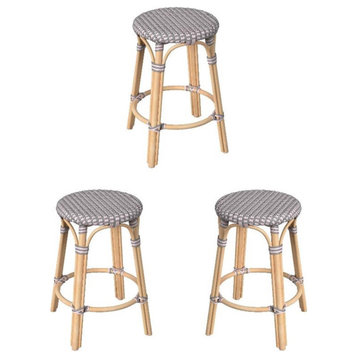 Home Square 24" Rattan Round Counter Stool in Pink - Set of 3