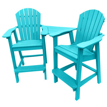 Phat Tommy Tall Adirondack Chairs Set of 2, Poly Outdoor Bar Stool Chairs, Island Teal