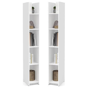 Home Square 5 Shelf Small Space Storage Tower Set in White (Set of 2)