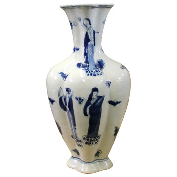 Chinese Blue White Porcelain Eight Immortal Graphic Vase Hws403