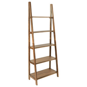 5 Shelf Ladder Bookcase Transitional, Casual Home 5 Shelf Ladder Bookcase Warm Brown