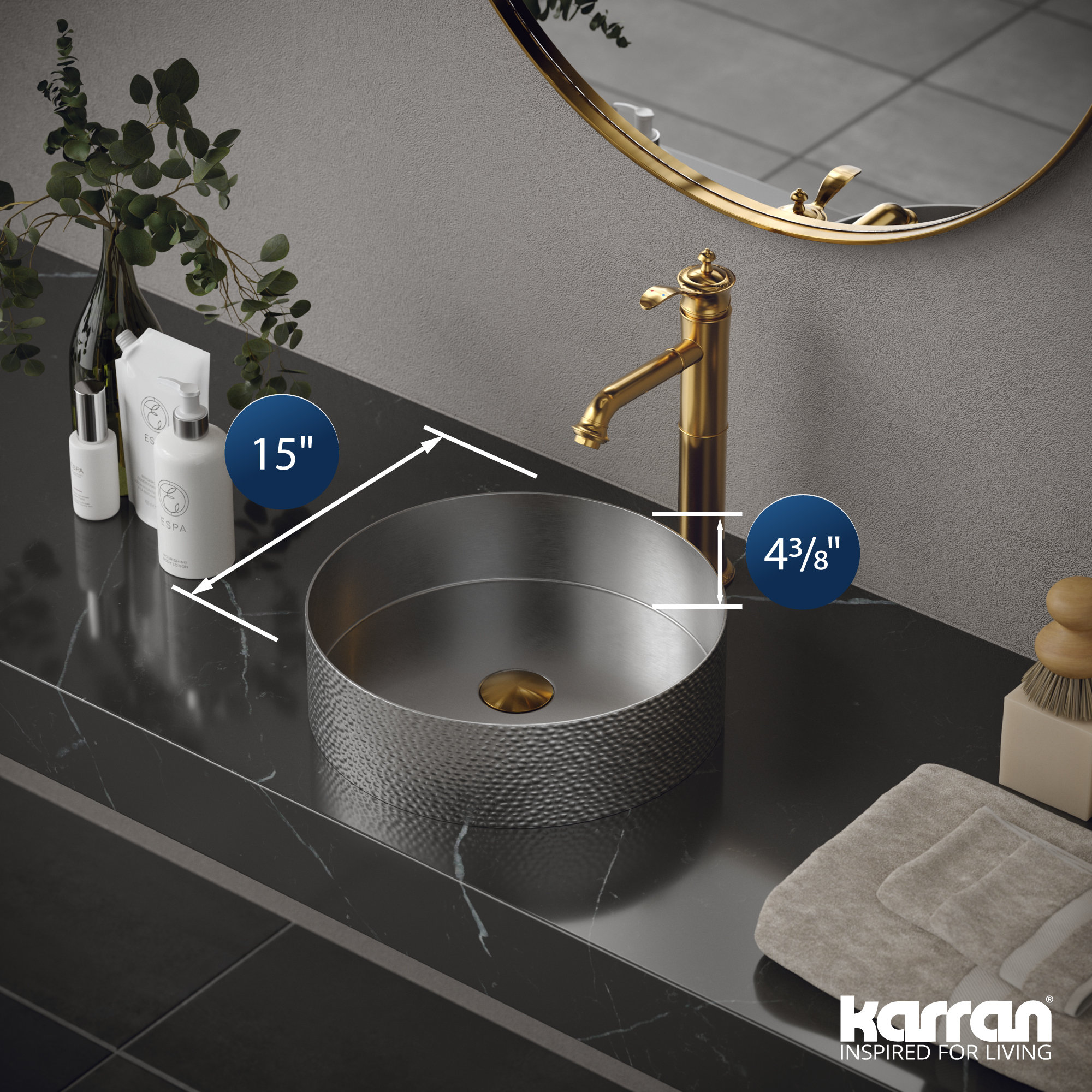 Karran Cinox Stainless Steel Round Vessel Sink, Stainless Steel