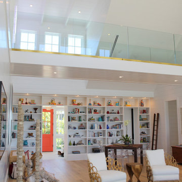 Glass Balustrade with Aluminum Base Rail Finished with Satin Brass Cladding