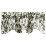 Ellis Curtain - Madison Floral 58"x15" Lined Scallop Valance, Blue - Make a colorful, stylish statement in any room with this rich and beautiful floral. Made with 50-percent polyester/50-percent cotton duck fabric that creates a smooth draping effect, soft texture and easy maintenance. The scallop valance is constructed with a 2-inch header, 3-inch rod pocket and trimmed corded hem. A natural colored liner is added for additional light blocking abilities. Width is measured at 58-inches, while length measures 15-inches. For wider windows simply add multiply valances together. Easy care machine washable.