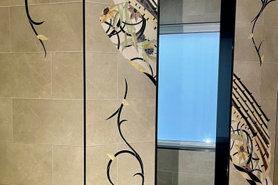 Inspiration for a transitional master porcelain tile mosaic tile floor and beige floor bathroom remodel in Milwaukee