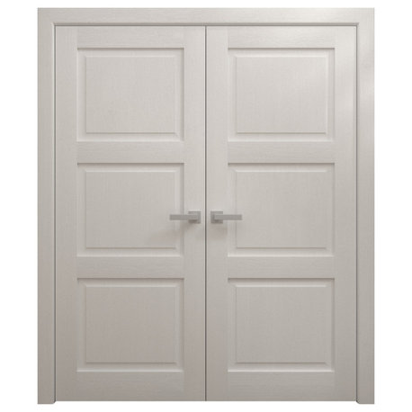 Interior Solid Double Doors 72x80 in| Ego 5010 Painted White Oak |Panel Frame