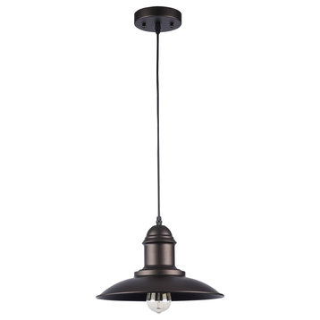 Ironclad Industrial-Style 1-Light Rubbed Bronze Ceiling Mini Pendant, 12" Wide