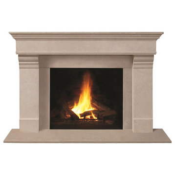 Fireplace Stone Mantel 1110.556 With Filler Panels, Buff, With Hearth Pad