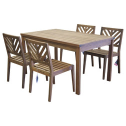 Traditional Outdoor Dining Sets Timbo Mestra Hardwood 4-Seat Patio Dining Set, Rectangular Table, Brown