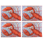 My Island - Lobster Canvas Placemats, Set of 4 - Lobster Placemat set of 4 is bright and colorful!  The lobsters are whimsical, fun and sure to brighten your table!  You'll love the pretty colors or orange, red, and blue and these are great for dining indoors or out! Set of 4 cotton/linen canvas placemats that can be wiped clean every time and tolerate hot plates! Lobster art by artist, Gerri Hyman,.