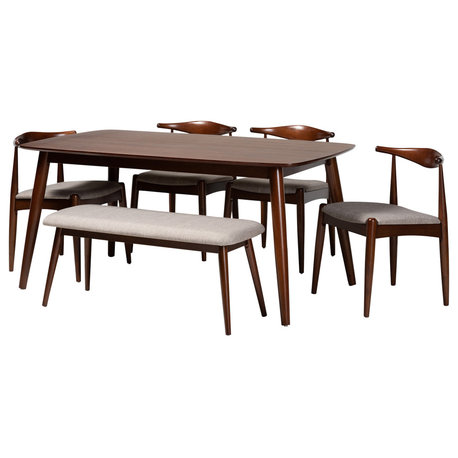 Goldsmith Light Gray Fabric Walnut Wood 6-Piece Dining Set