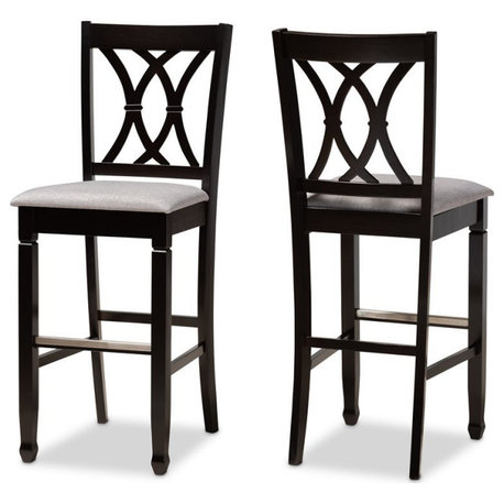 Baxton Studio Calista Gray Upholstered Espresso Wood 2-Piece Bar Stool Set