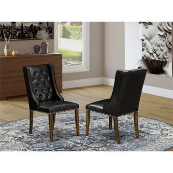 East West Furniture Forney 38" Leather Dining Chair in Jacobean/Black (Set of 2)