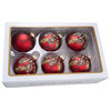 Kurt Adler 80MM Glass Red With Pinecone Design Ball Ornaments, 6 Piece Box Set