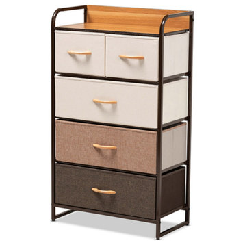 Modern Multi-Colored Fabric Upholstered And Black Metak 5-Drawer Storage Cabinet