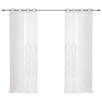 Sheer Trellis Grommet Curtains White, 52"w X 84"l