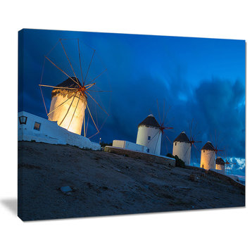 "Mykonos Windmills at Blue Hour" Landscape Photo Canvas Print, 40"x30"