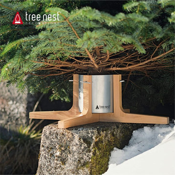 Tree Nest Large Rustic Tree Stand for Real Trees, Silver