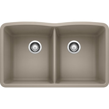 Blanco 441286 19.25"x32" Granite Double Undermount Kitchen Sink, Truffle
