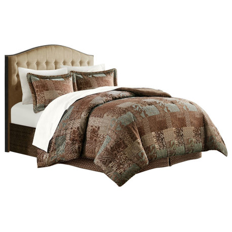 Croscill Galleria Traditional Patchwork 4-Piece Comforter Set, Brown, King