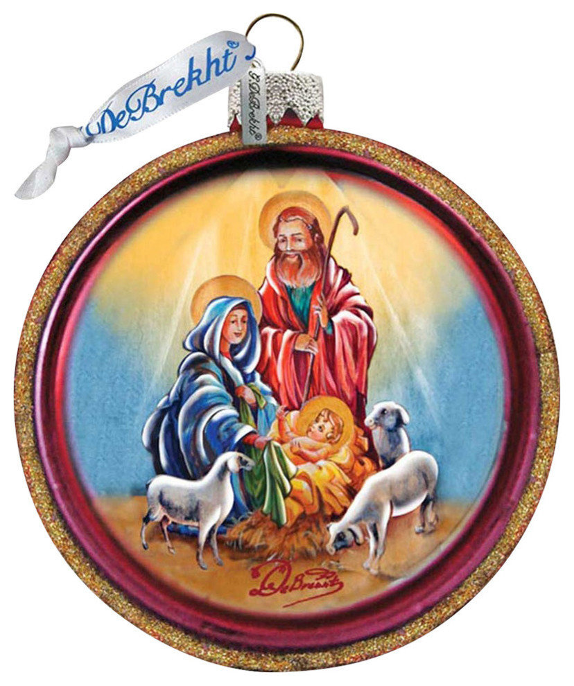 Hand Painted Nativity Cut Ball Glass Scenic Ornament - Traditional ...