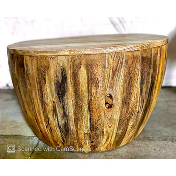 Sadhana Drum Coffee Table, Natural Mango Wood
