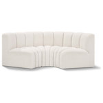 Meridian Furniture - Arc Boucle Fabric Upholstered 3-Pc. Inward Curved Modular Sectional, Cream - Give your living room or den the perfect blend of style and versatility with this Arc boucle fabric curved modular Sectional. Part of the Arc modular furniture collection, this Sectional comes upholstered in rich cream boucle fabric and features deep channel tufting that adds a touch of luxury while enhancing comfort and support. A seamless combination of form and function, this chair can be used with other Arc pieces to create a myriad of configurations in your well-curated room.