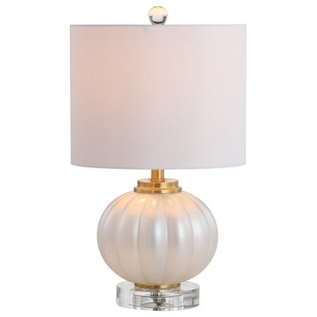 Pearl 17.5" Glass and Crystal LED Table Lamp, White/Gold
