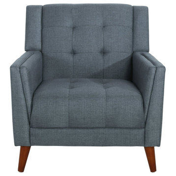 Midcentury Accent Chair, Splayed Legs and Square Tufted Polyester Seat, Dark Gray