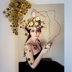Aleksandra Stone "Zeit" print on aluminum, antique clock gears, clocks  40 x 29" - Mixed Media Art