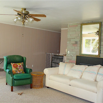 Living room wall with fireplace before