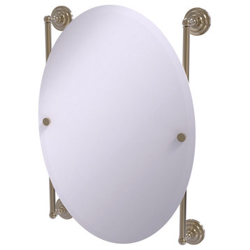 Que New Oval Frameless Rail Mounted Mirror, Antique Pewter