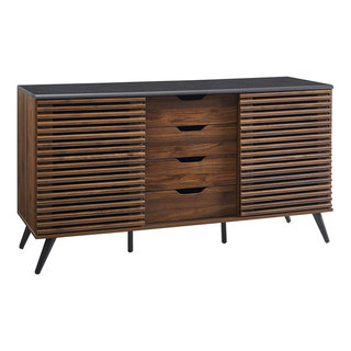 59 Havana Sliding Slat Door 4 Drawer Sideboard - Ebony/Dark Walnut