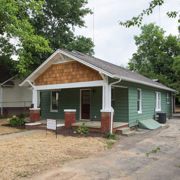 Front elevation with cedar shakes and siding in Sherman Williams Privilege Green