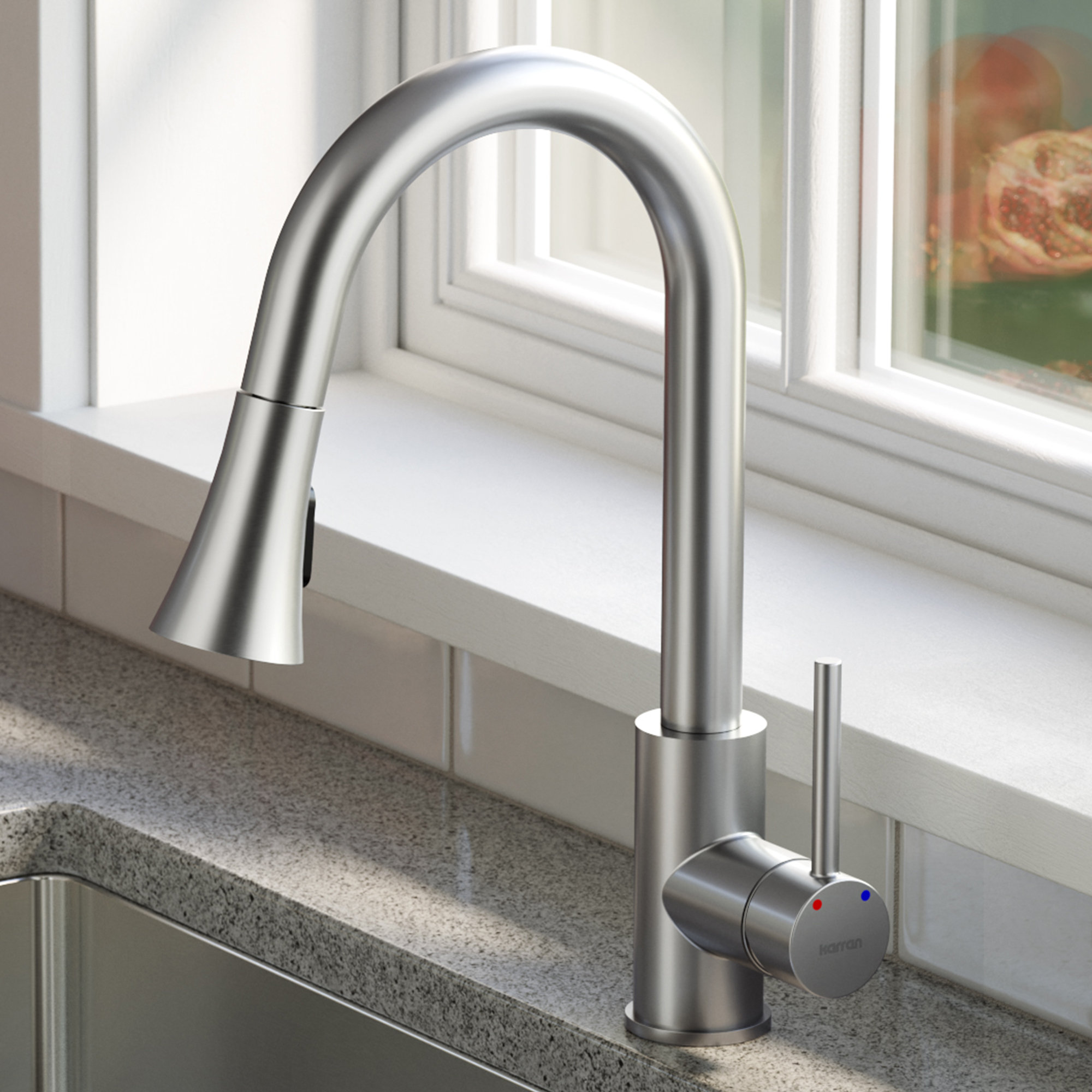 Karran 1-Handle Pull-Down Kitchen Faucet With Soap Dispenser, Stainless Steel