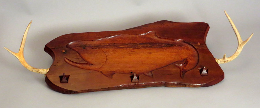 Trout Silhouette Hand Carved Coat & Key Rack