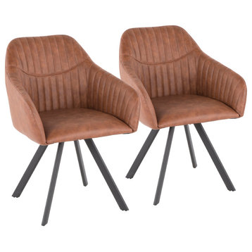 Lumisource Clubhouse Pleated Chair, Brown PU Leather, Set of 2